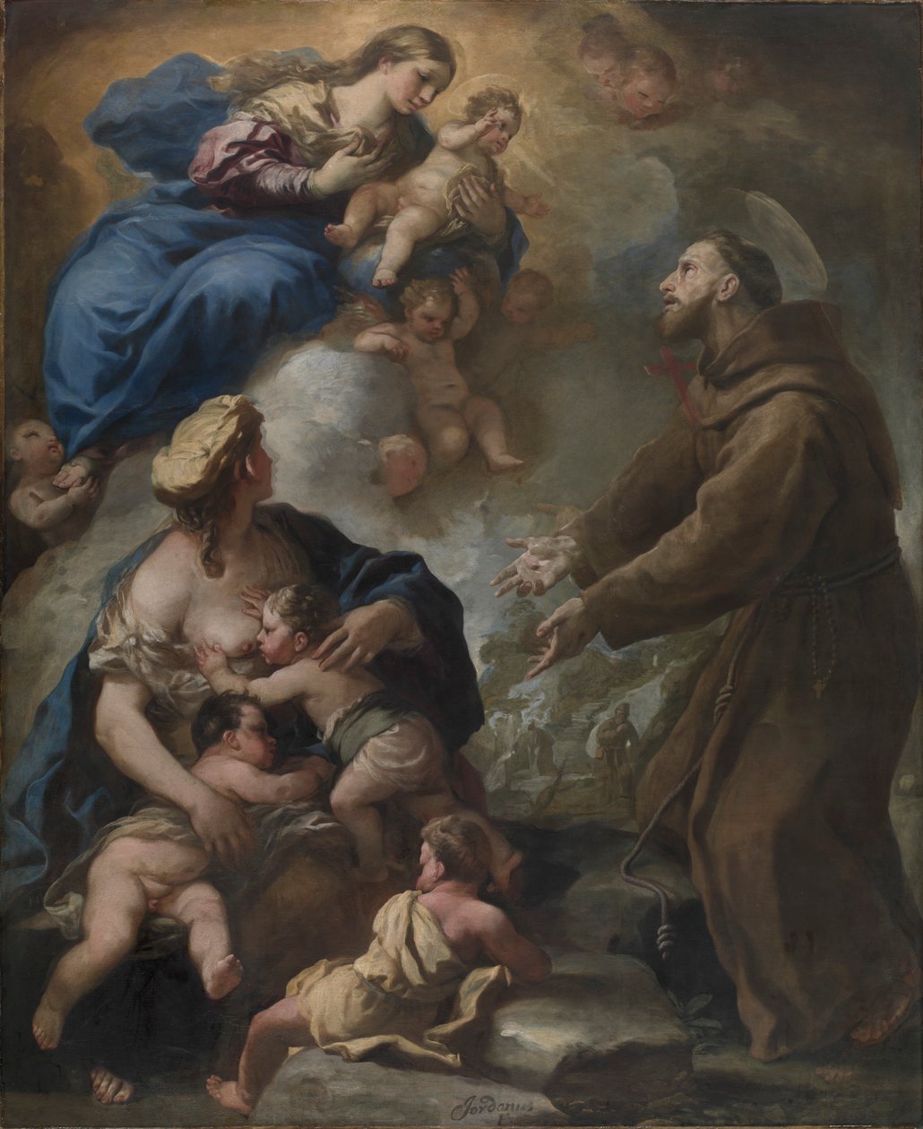 A Virgem e o Menino, Aparecendo em São Francisco de Assis, década de 1680. de Luca Giordano