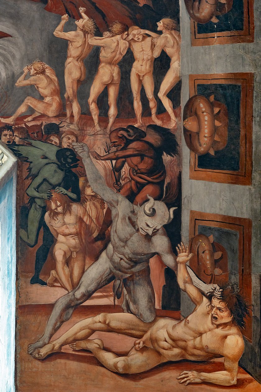 Chamada para o Inferno, fdetail mostrando o Antehell, retirado da descrição de Dante de Luca Signorelli