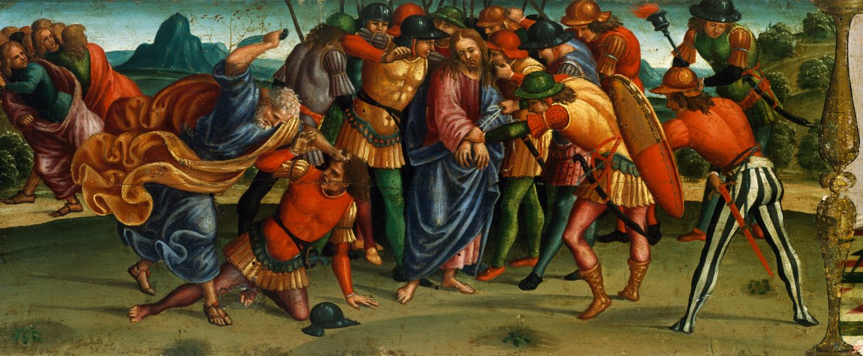 Captura de Cristo, detalhe de predella de Lamentação sobre Cristo Morto por Luca Signorelli (1441-50 - 1523), tempera sobre madeira, 270x240 cm de Luca Signorelli