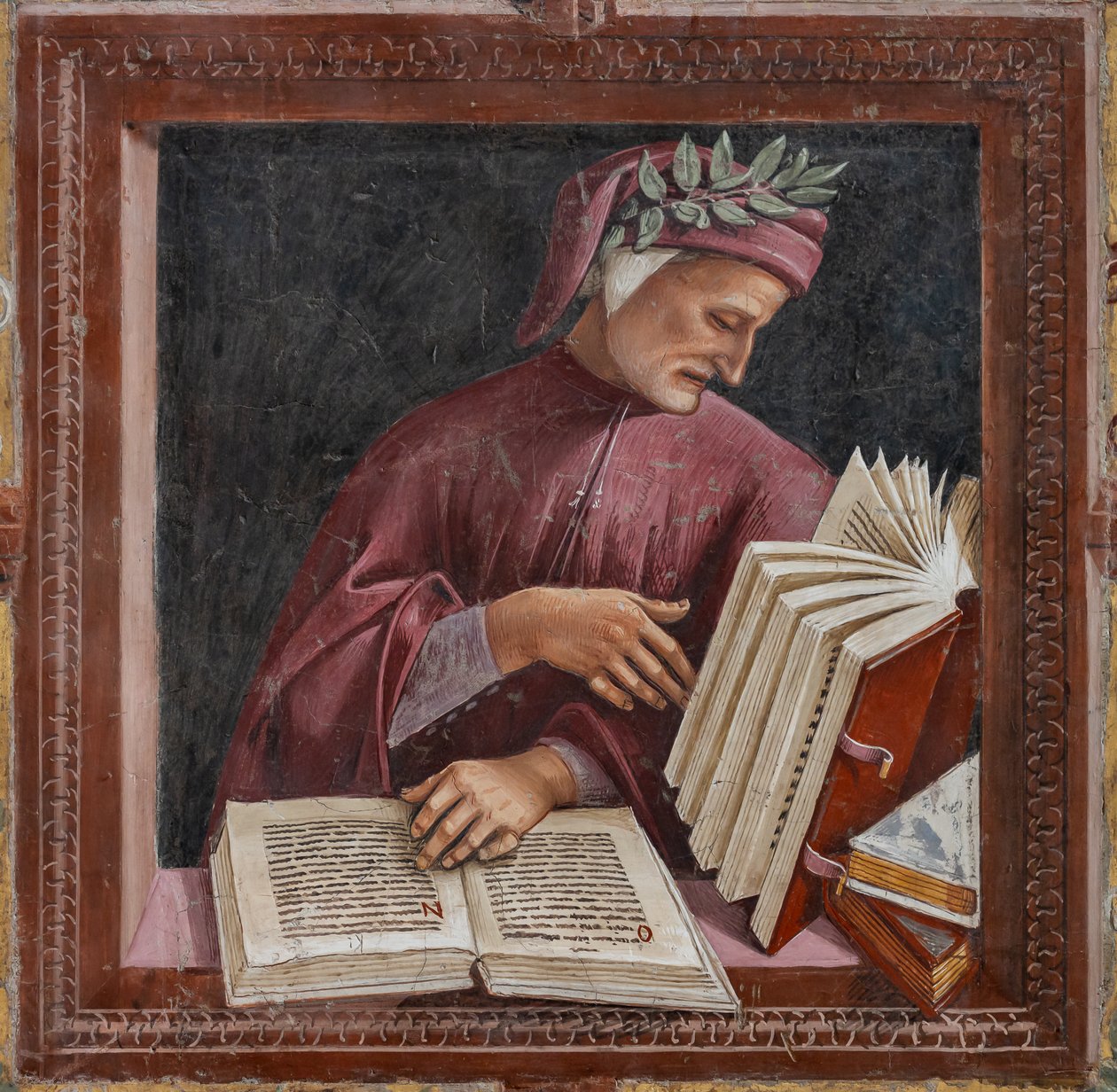 Dante lendo suas obras (fresco) de Luca Signorelli