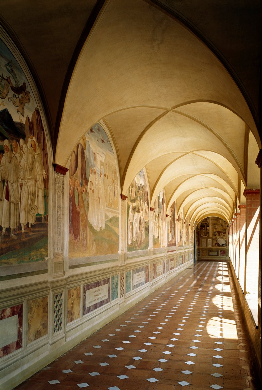 Vista interna da Abadia Beneditina de Monte Oliveto Maggiore em Siena de Luca Signorelli