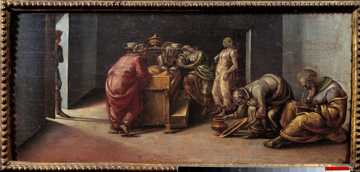 O Nascimento de São João Batista Pintura de Luca Signorelli (1441-1523) Sol do século XV. 0,31x0,7 m de Luca Signorelli