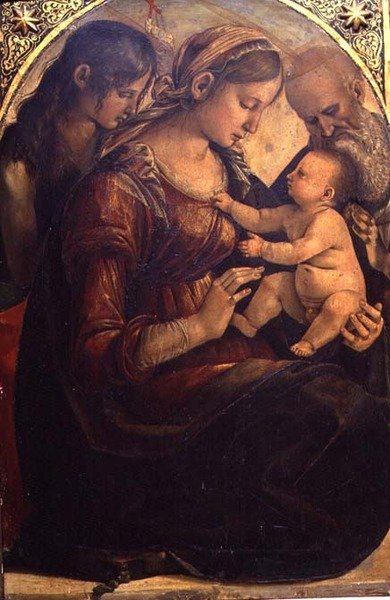 A Sagrada Família com São João Baptista (óleo sobre painel) de Luca Signorelli