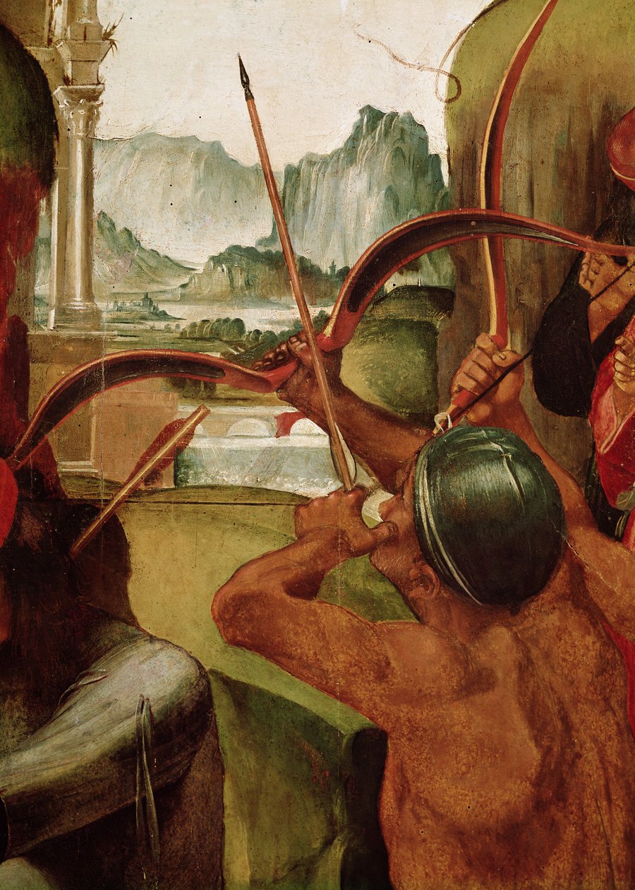 O martírio de São Sebastião, detalhe de um arqueiro (detalhe de 165896) de Luca Signorelli