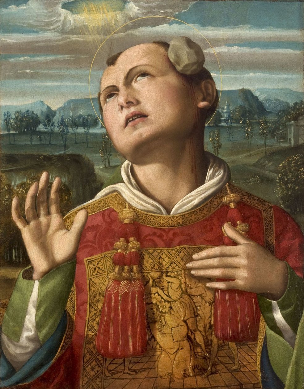 O apedrejamento de Santo Estêvão, 1500-1505. de Luca Signorelli