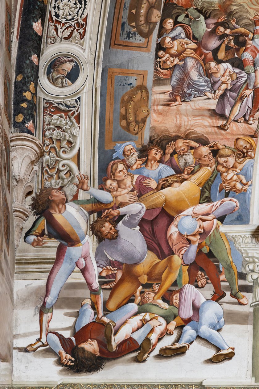 O interior, Capela Nova ou Capela de St. Brizio, muralha norte: "Pandemónio", detalhe de Luca Signorelli