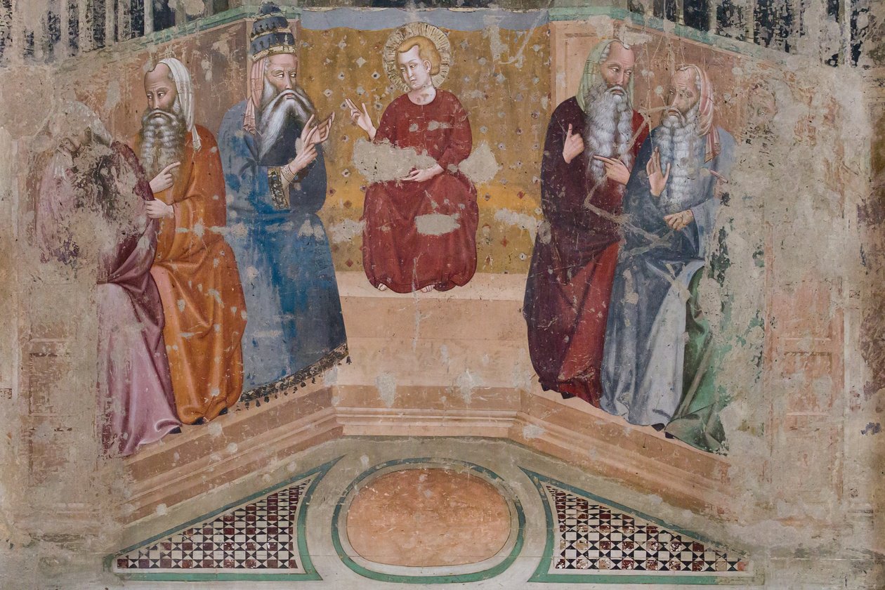 Jesus entre os doutores do Templo (fresco) de Luca di (attr.to) Tommè