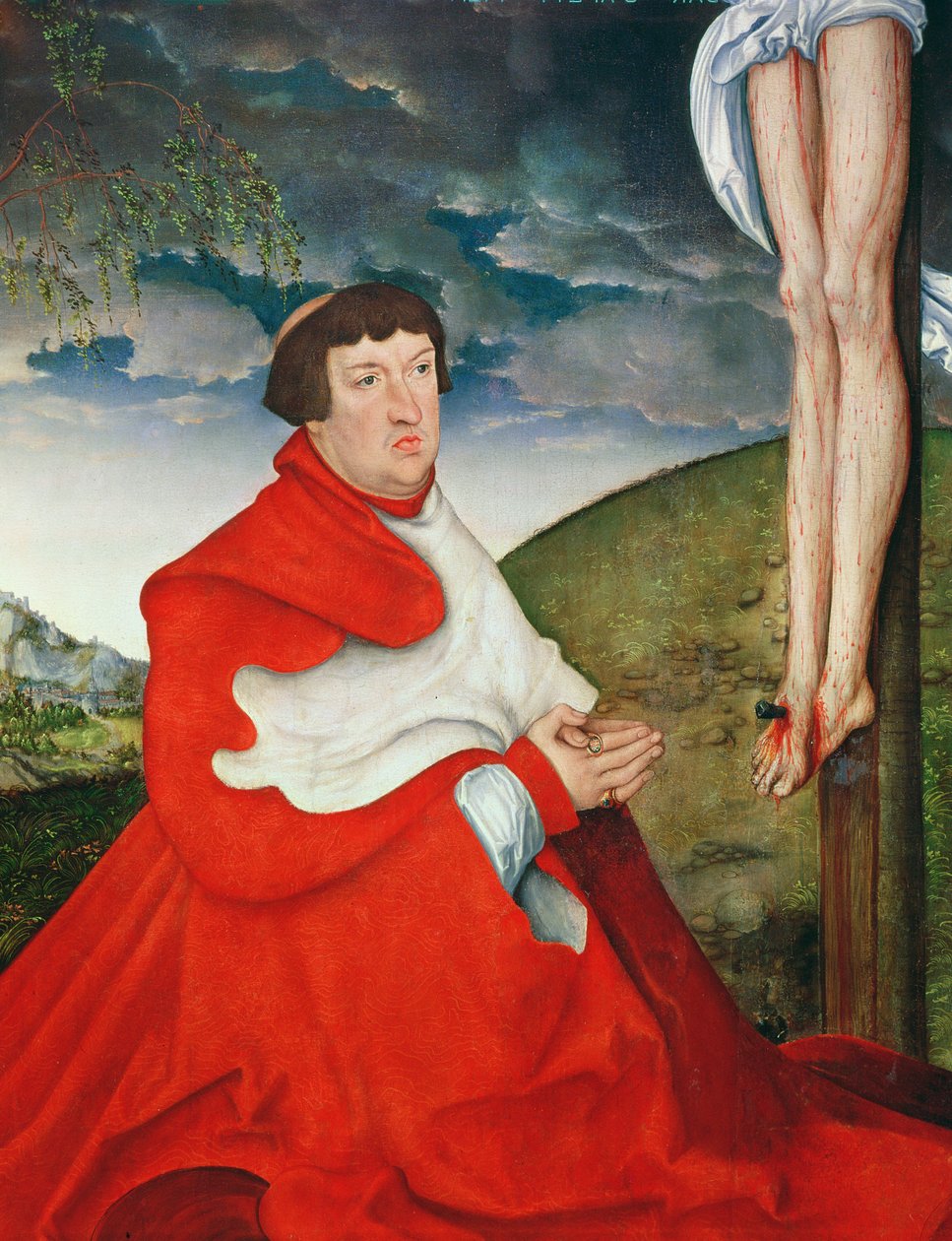 Albert, cardeal eleitor de Mainz ao pé da cruz (detalhe de 244970) de Lucas Cranach the Elder