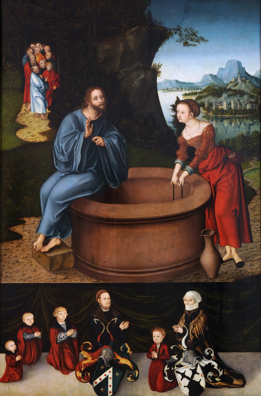 Cristo e a mulher samaritana de Lucas Cranach the Elder