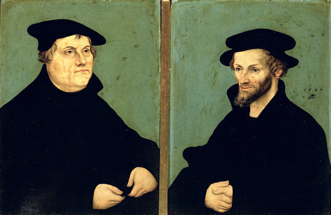 Retrato duplo de Martin Luther (1483-1546) e Philipp Melanchthon (1497-1560) 1543 de Lucas Cranach the Elder