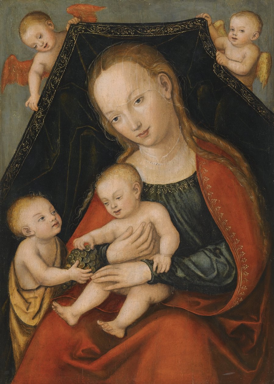 Madonna com o bebê Jesus, John the Baptist e dois anjos de Lucas Cranach the Elder