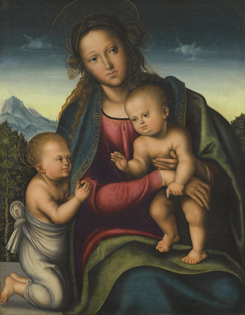 Madonna com bebê Jesus e St. John de Lucas Cranach the Elder