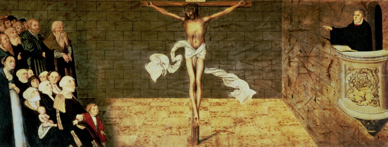 Sermão de Martinho Lutero, detalhe de um tríptico, 1547 (detalhe de 51406) de Lucas Cranach the Elder