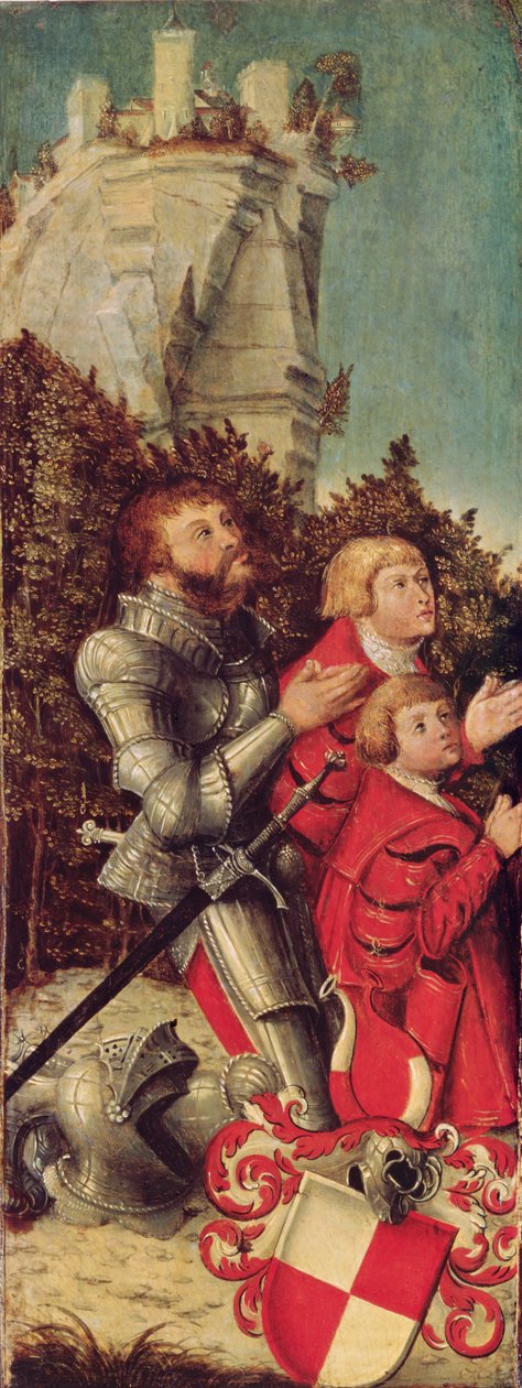 Retrato de um cavaleiro com seus dois filhos, c.1518-25 (óleo sobre madeira) de Lucas Cranach the Elder