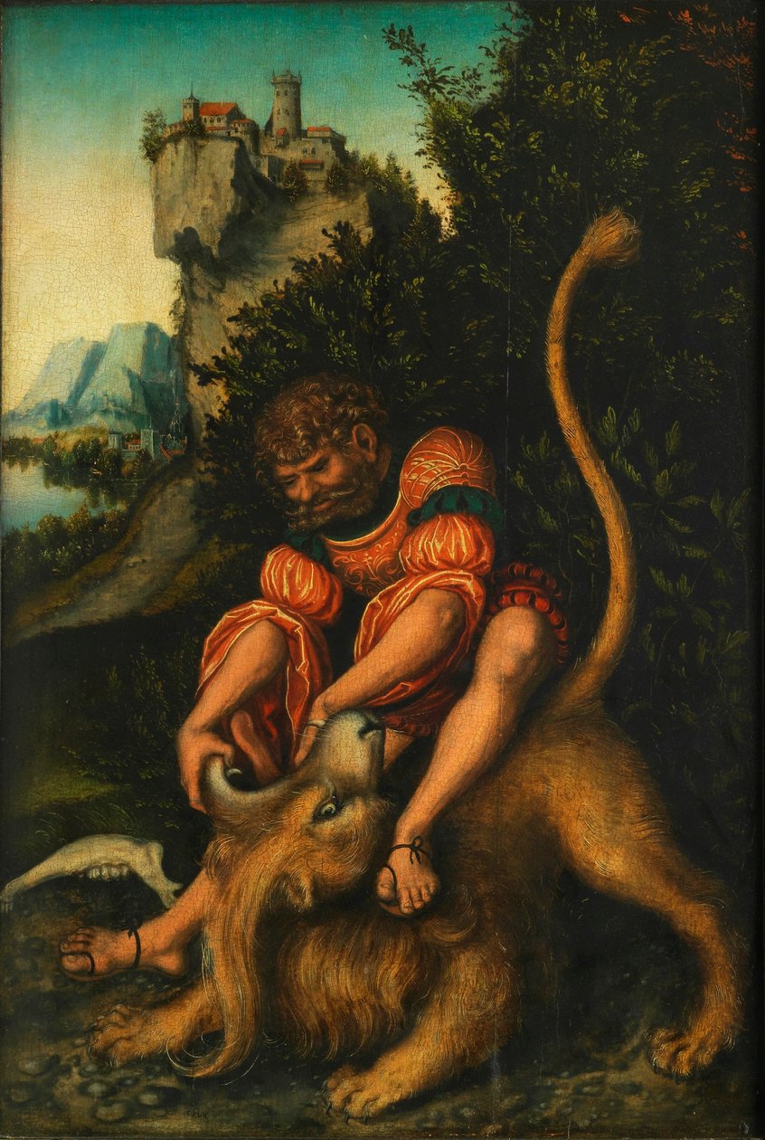 Sansão luta com o Leão Sansão lutando com o leão de Lucas Cranach the Elder