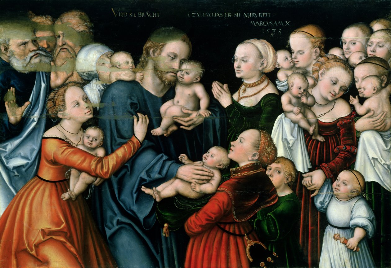 Sofre as crianças pequenas para vir até mim, 1538 de Lucas Cranach the Elder