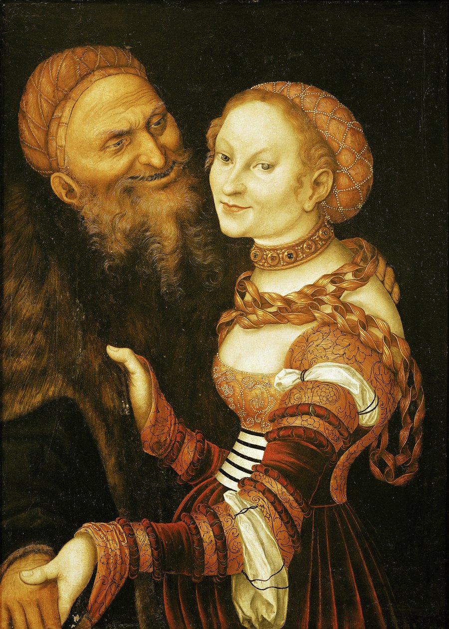 A cortesã e o velho homem, c.1530 de Lucas Cranach the Elder
