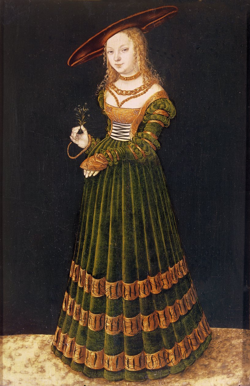 Menina jovem, segurando, flores, 1526 de Lucas Cranach the Elder