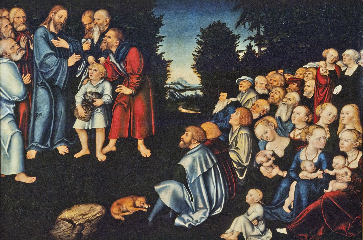 O milagre dos cinco pães e dois peixes de Lucas Cranach the Elder