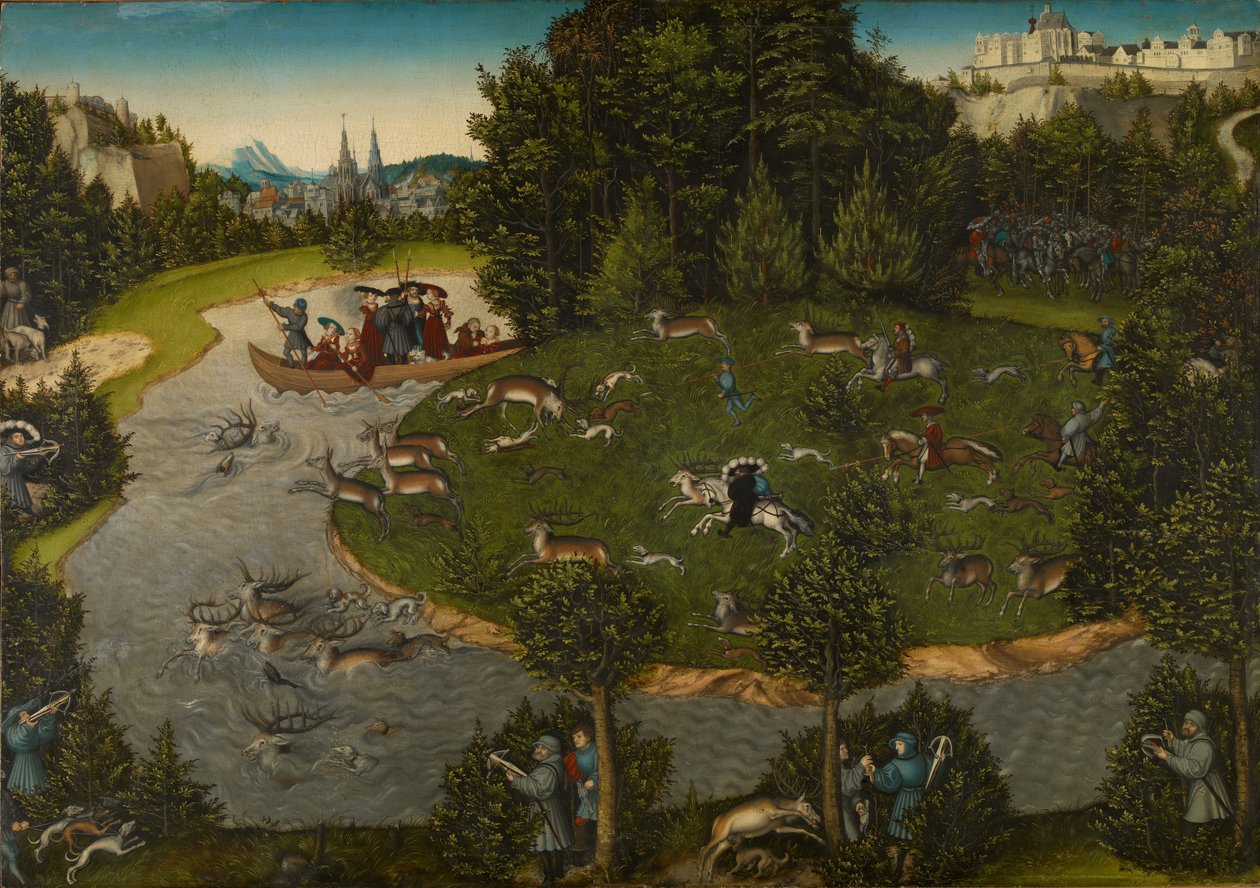 Uma Caçada ao Cervo com Frederico III, Eleitor da Saxônia, Frederico, o Sábio de Lucas Cranach the Elder