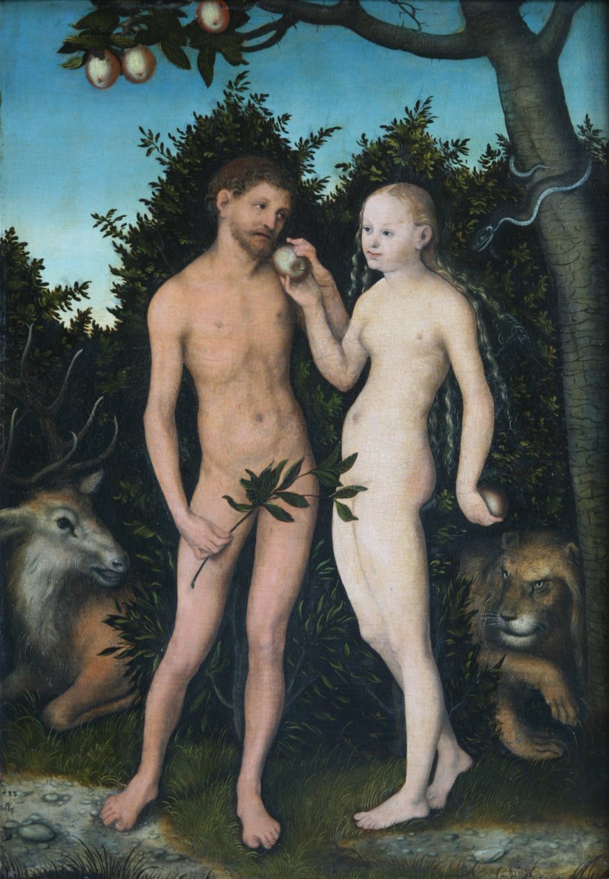 Adão e Eva no paraíso (a queda) de Lucas Cranach the Elder