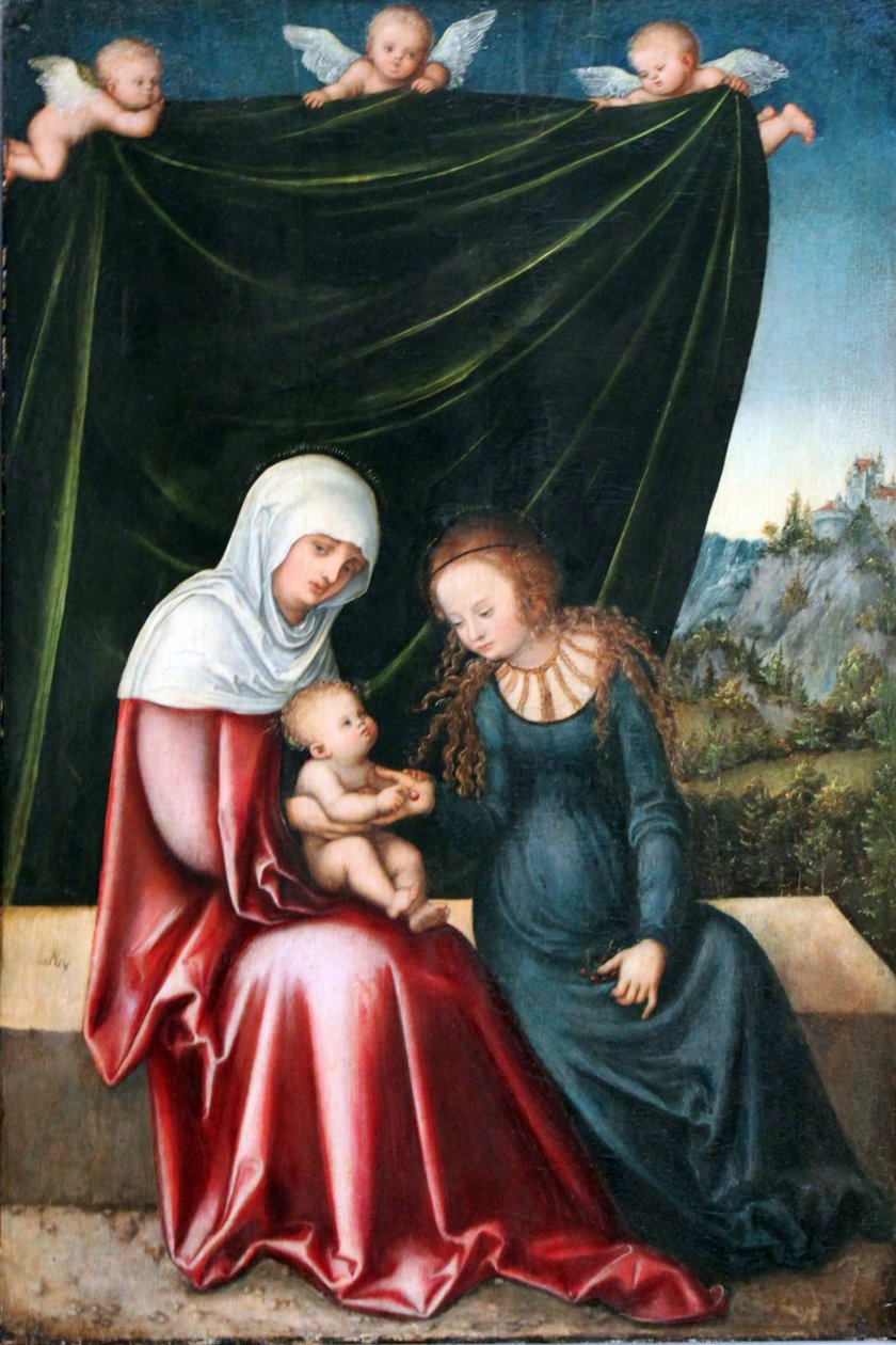 St. Anna Selbdritt no banco de pedra de Lucas Cranach the Elder