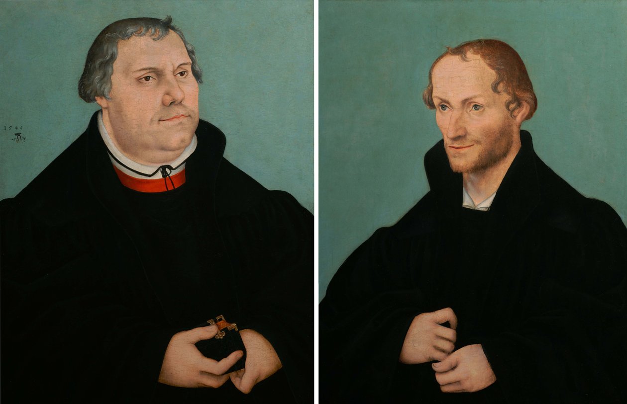 Retrato de Martin Luther e Retrato de Philippe Melanchthon de Lucas Cranach the Younger  