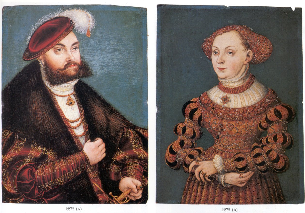 Dupla Retrato do Eleitor João Frederico da Saxônia e Sua Esposa Sibila de Cleve de Lucas Cranach the Younger