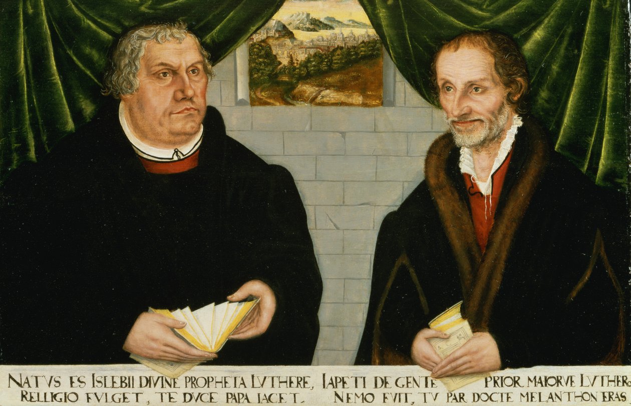 Retrato duplo de Martin Luther (1483-1546) e Philip Melanchthon (1497-1560) de Lucas Cranach the Younger