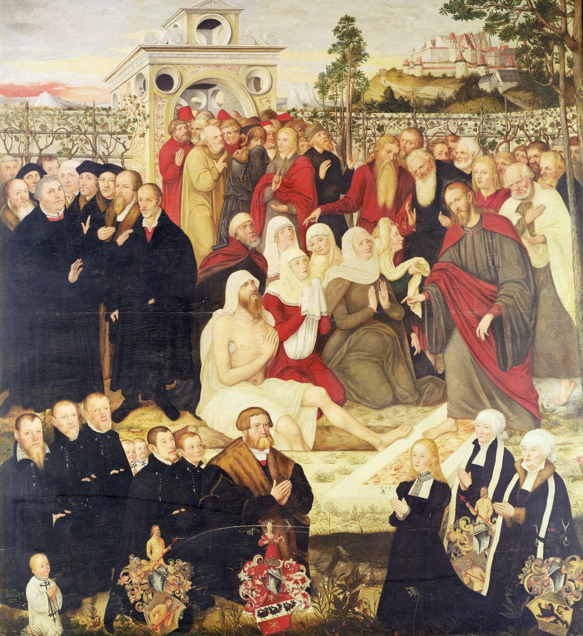 Grupo de reformadores em um milagre (veja também 308463) de Lucas Cranach the Younger