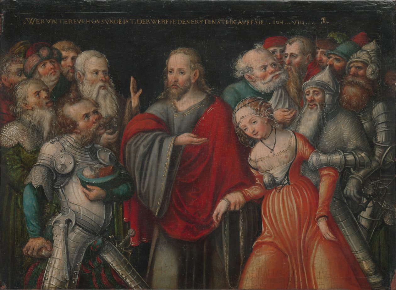 Cristo e a adúltera de Lucas Cranach the Younger and workshop