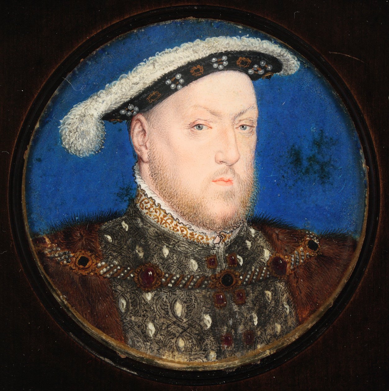 Henry VIII em um gibão cinza e vestido de pele (wc e bodycolour em pergaminho) de Lucas Horenbout or Hornebault