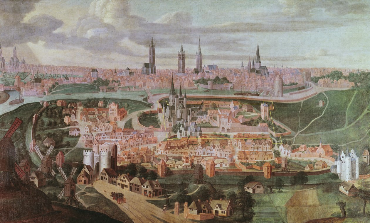 Vista panorâmica da cidade de Ghent no final do século XVI de Lucas de Heere