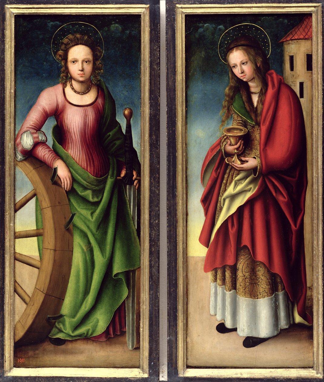Santa Catarina e Santa Bárbara, 1510 de Lucas studio of Cranach