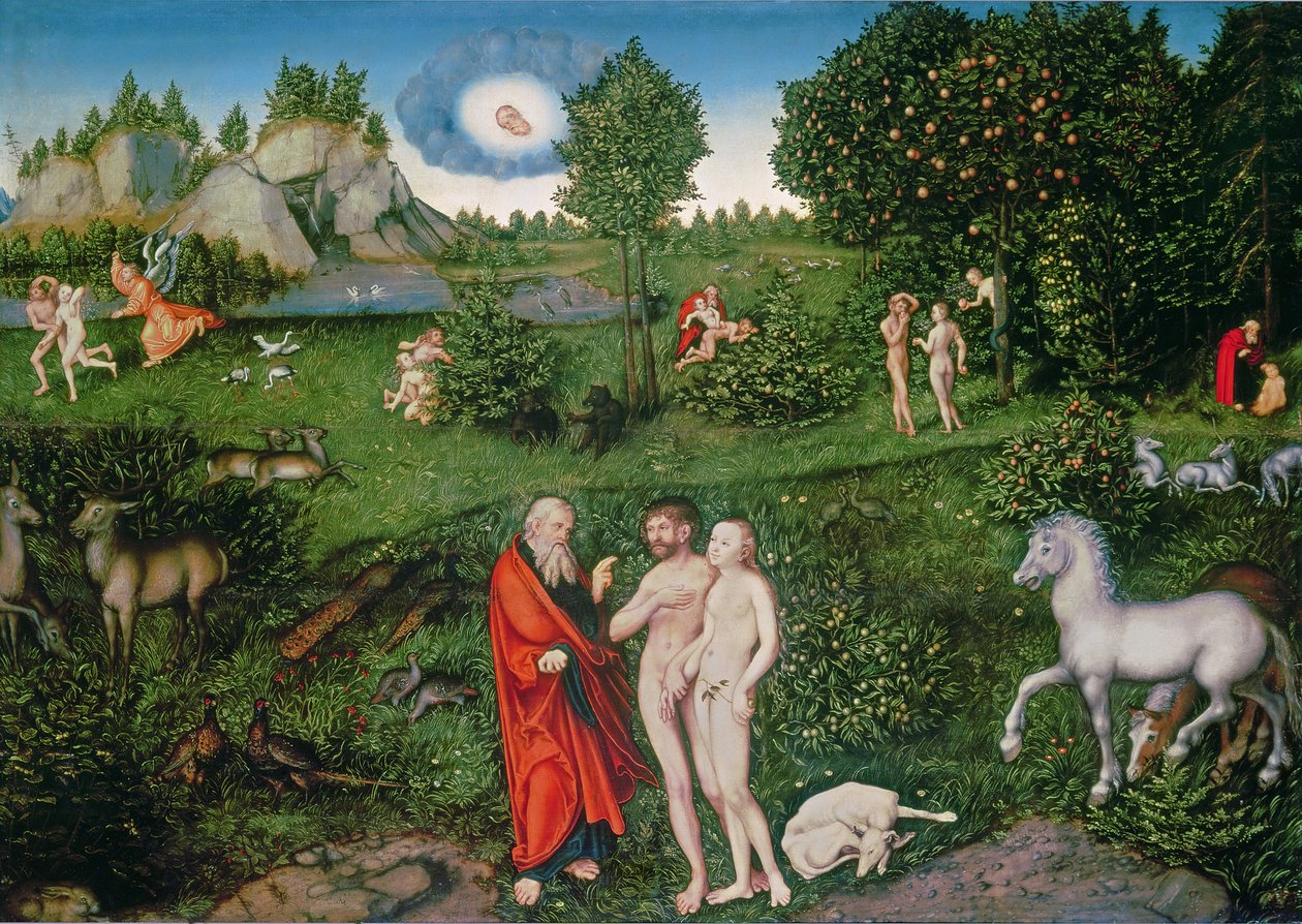 Adão e Eva no Jardim do Éden, 1530 de Lucas Cranach the Elder