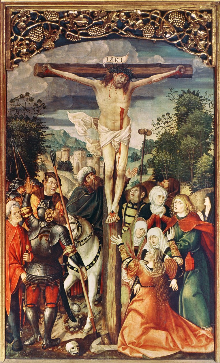 Retábulo mostrando a Vida de Cristo, detalhe da Crucificação, 1508-17 de Lucas Cranach the Elder