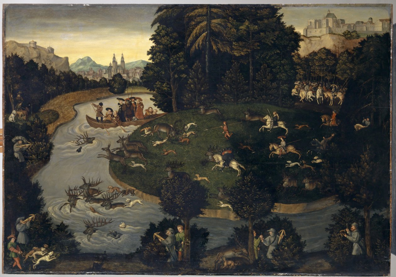 Caça aos Veados de Frederico O Sábio com o Imperador Maximiliano I, c.1600 de Lucas Cranach the Elder