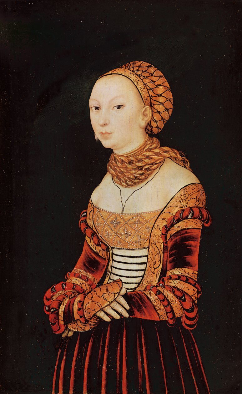 Retrato de uma jovem mulher (óleo na madeira) de Lucas Cranach the Elder