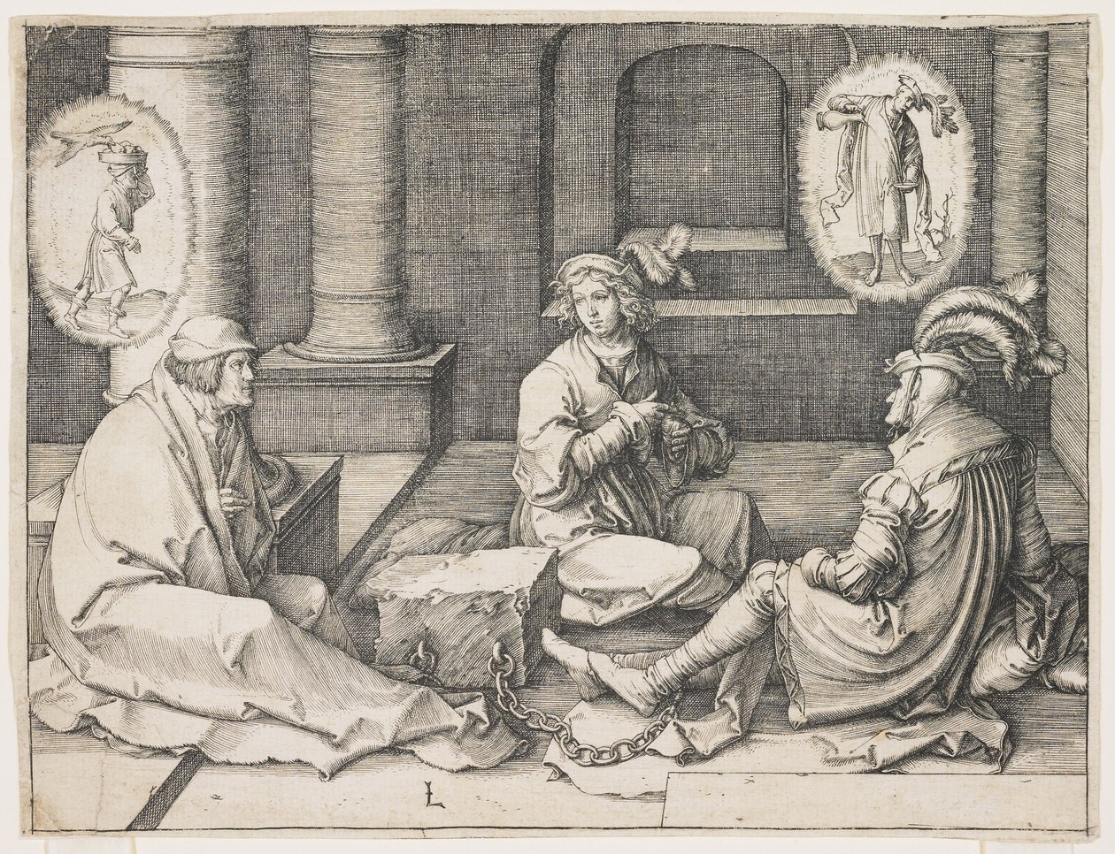 José Interpretando os Sonhos na Prisão, 1512 de Lucas van Leyden