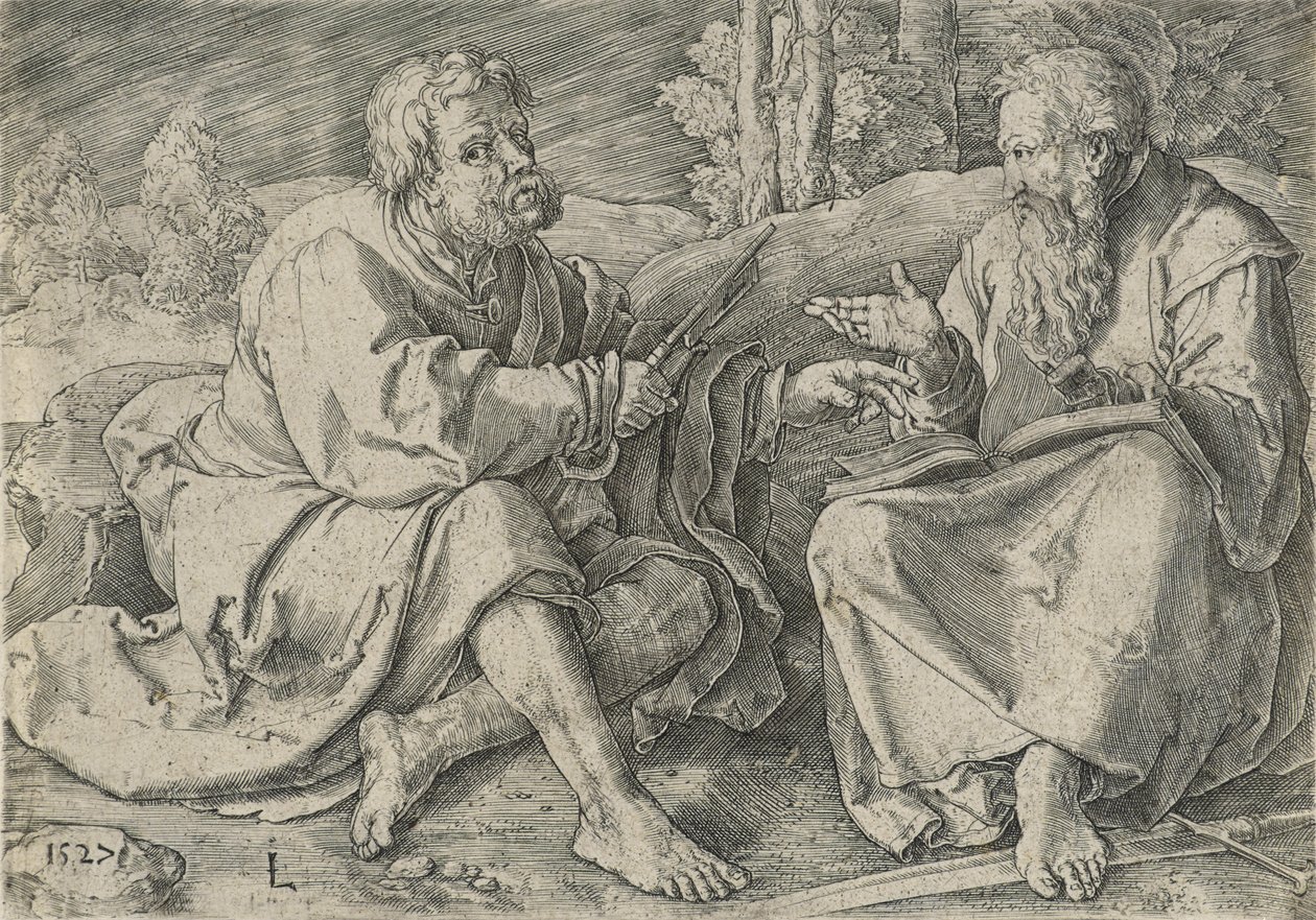 São Pedro e São Paulo em uma paisagem, c.1527 (gravura em papel) de Lucas van Leyden