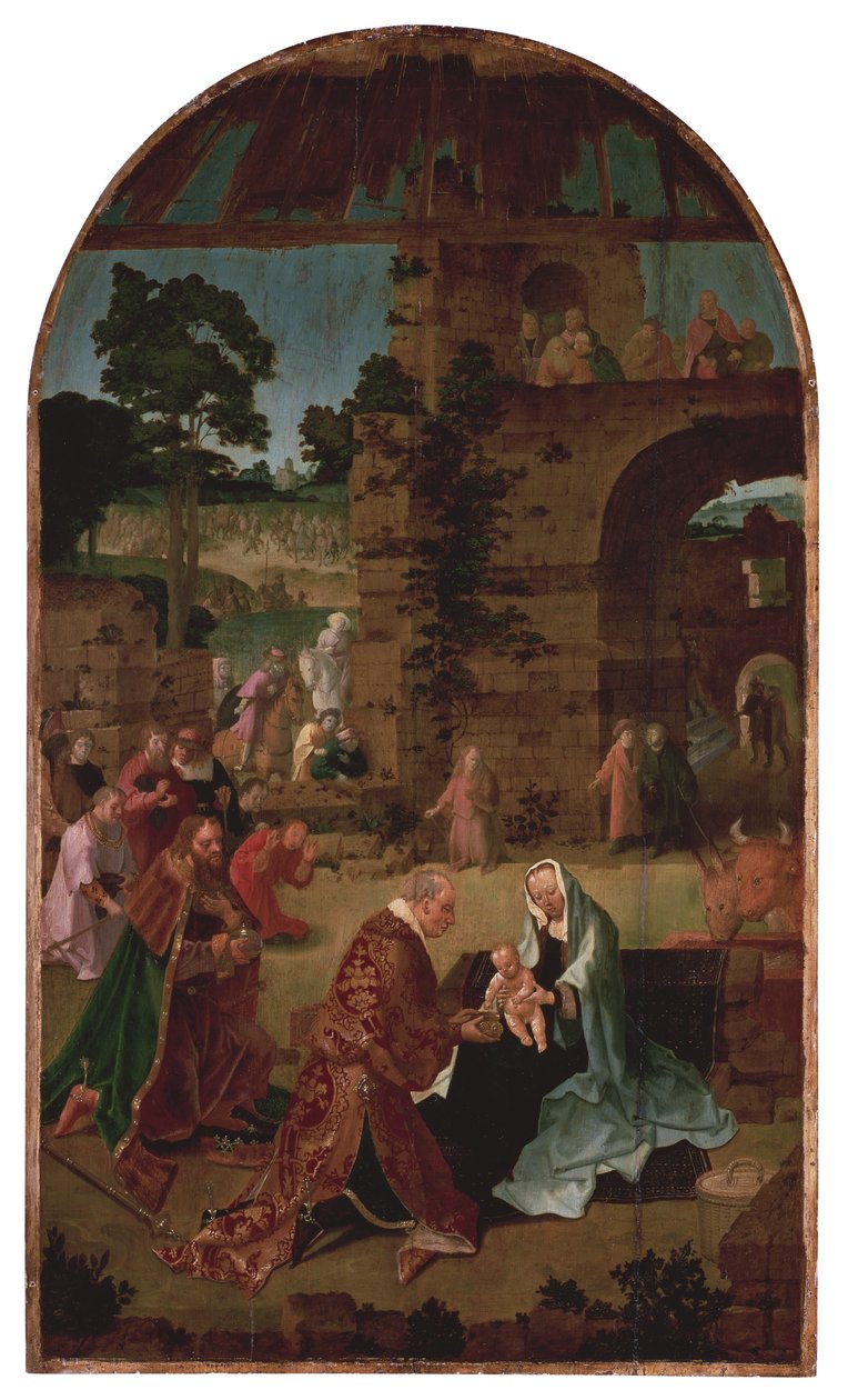 A Adoração do Tríptico dos Magos (painel central) de Lucas van Leyden