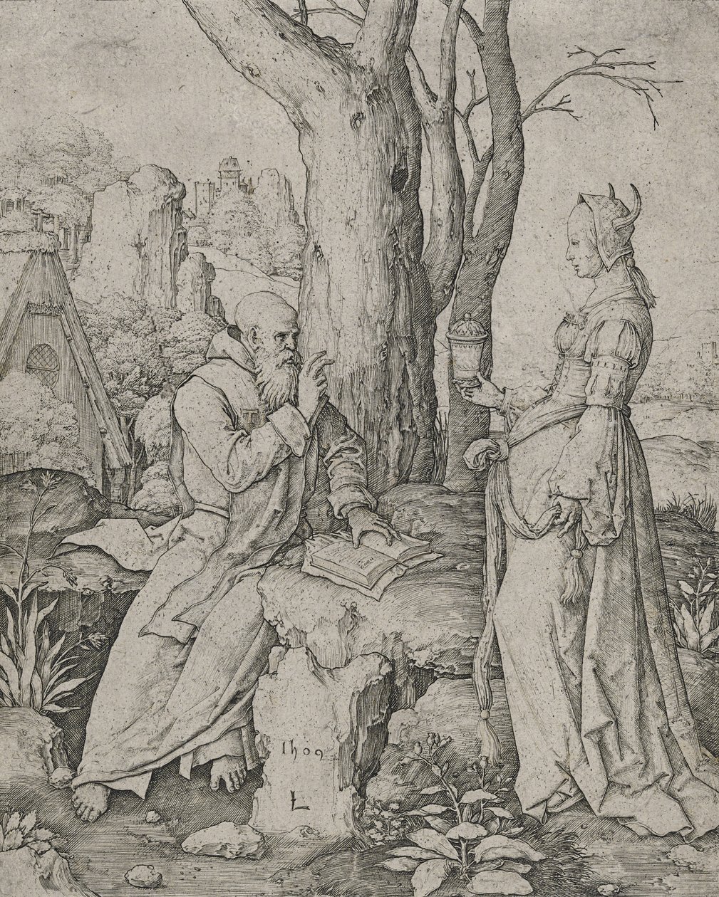 A Tentação de Santo Antônio, 1509 (gravura sobre papel avergoado) de Lucas van Leyden