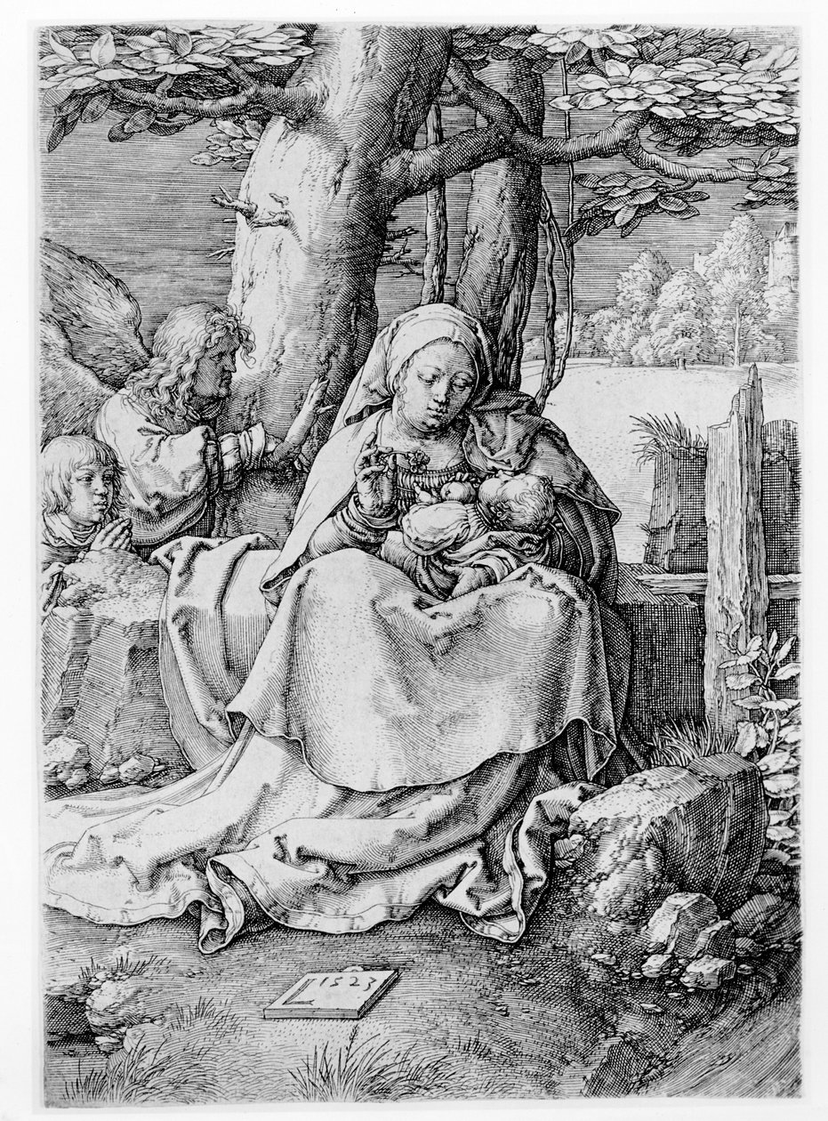 A Virgem e o Menino em uma Paisagem, 1523 de Lucas van Leyden