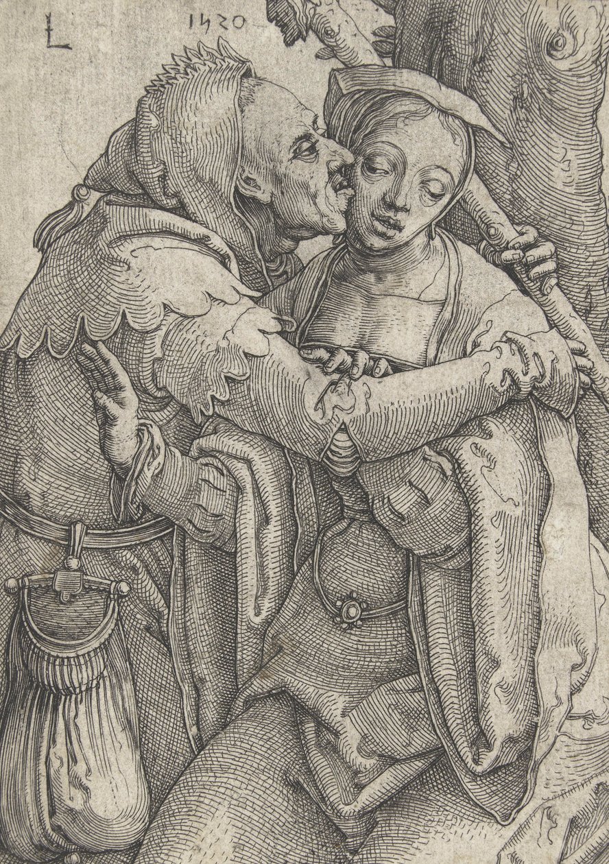 O bobo da corte e a jovem mulher, 1520 de Lucas van Leyden