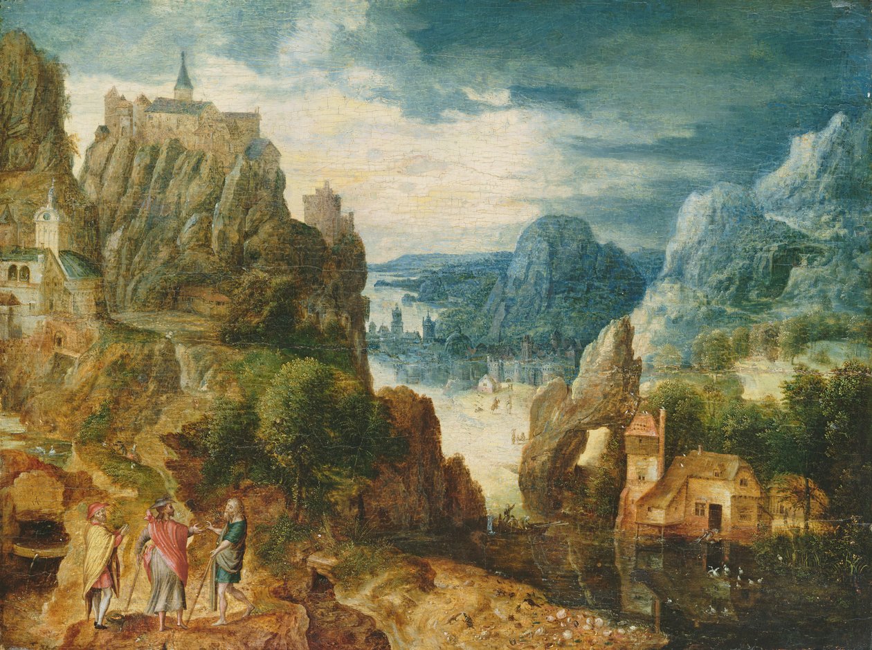 Paisagem montanhosa com o caminho para Emaús, 1597 de Lucas van Valckenborch
