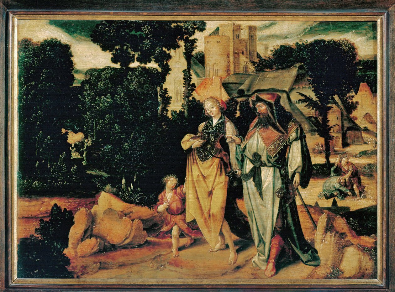 Hagar é mandado embora (pintura sobre madeira de carvalho) de Lucas Cornelisz