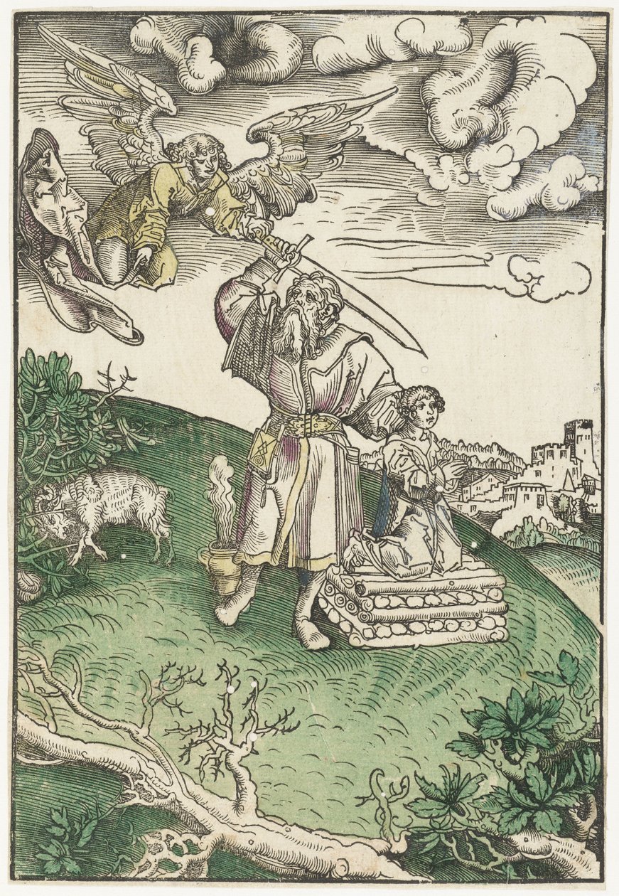 Abraão sacrifica seu filho Isaac de Lucas Cranach