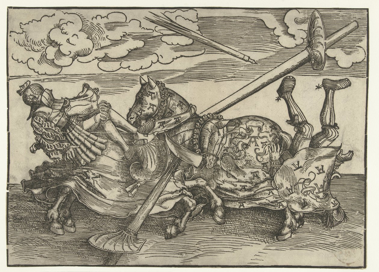 Torneio alemão com dois fidalgos como cavaleiros a cavalo de Lucas Cranach
