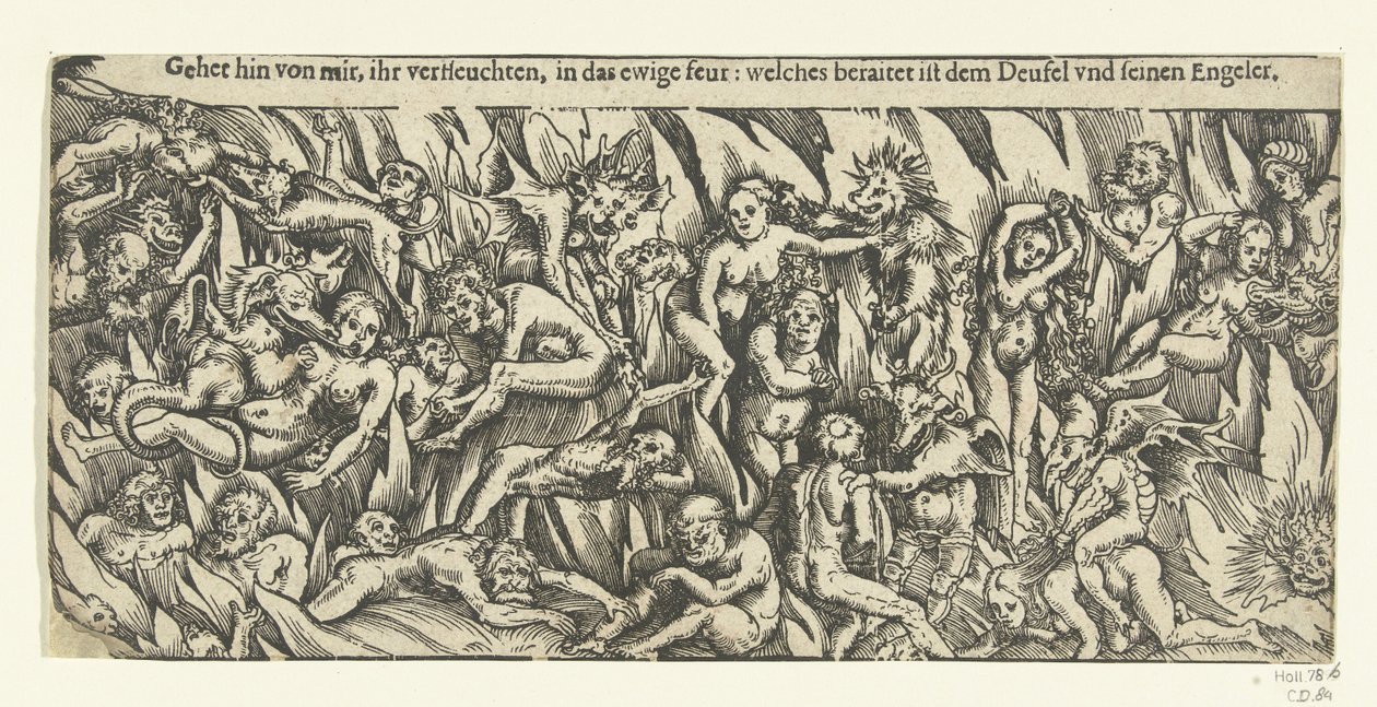 Inferno com demônios e os condenados no fogo eterno de Lucas Cranach