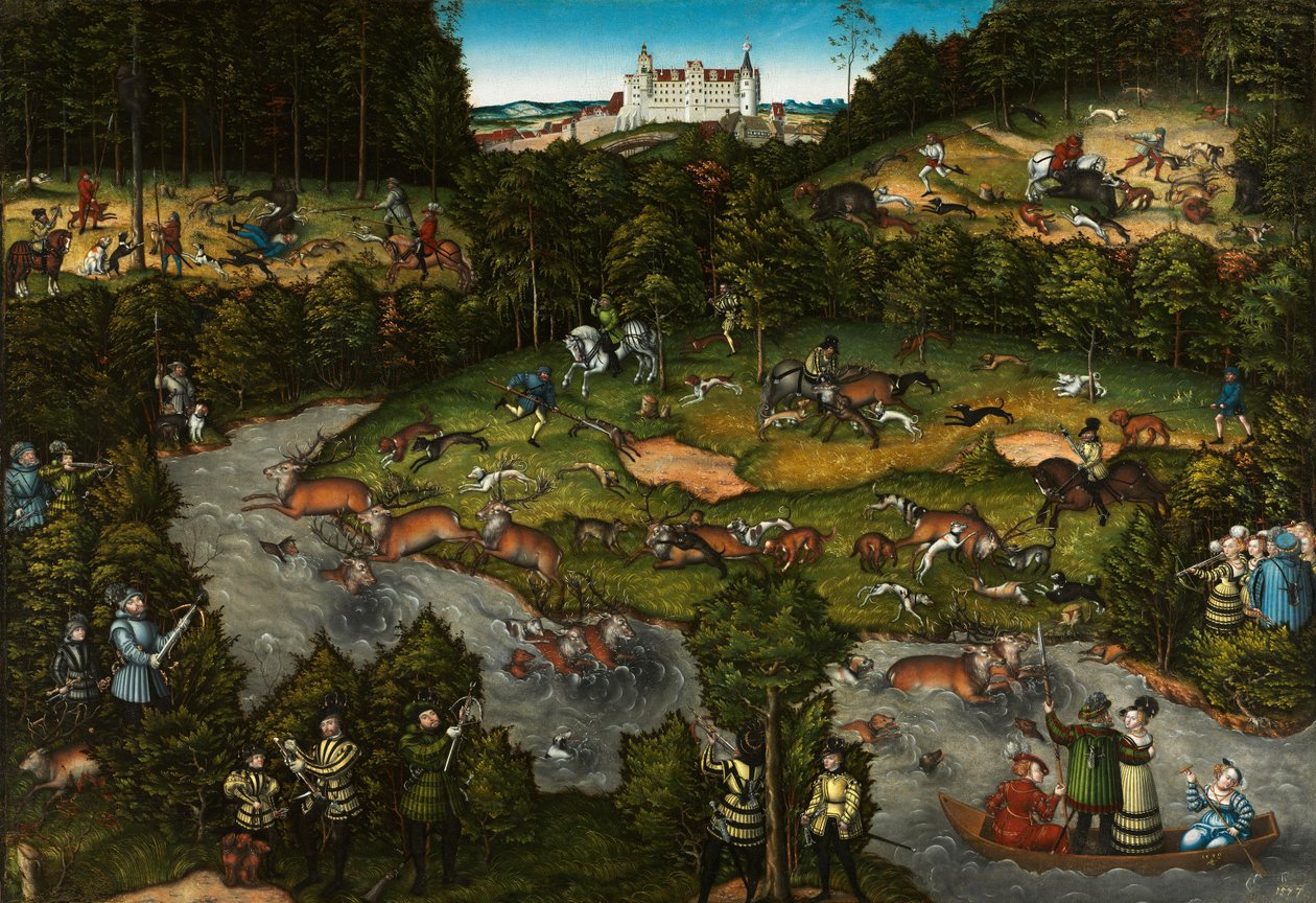 Caça perto do Castelo de Hartenfels, 1540 de Lucas Cranach